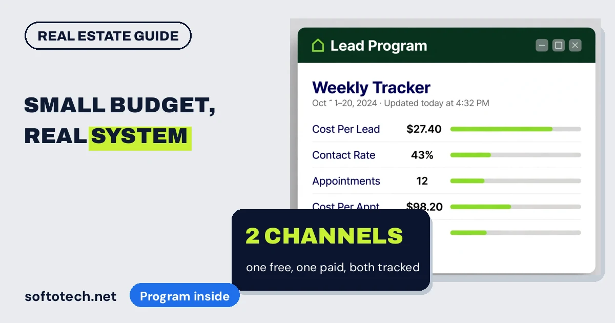 An affordable lead generation program for realtors: two channels, fast follow up, five numbers tracked weekly