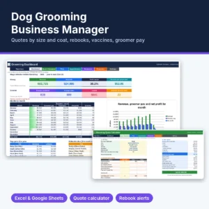 Dog grooming business manager Excel template cover