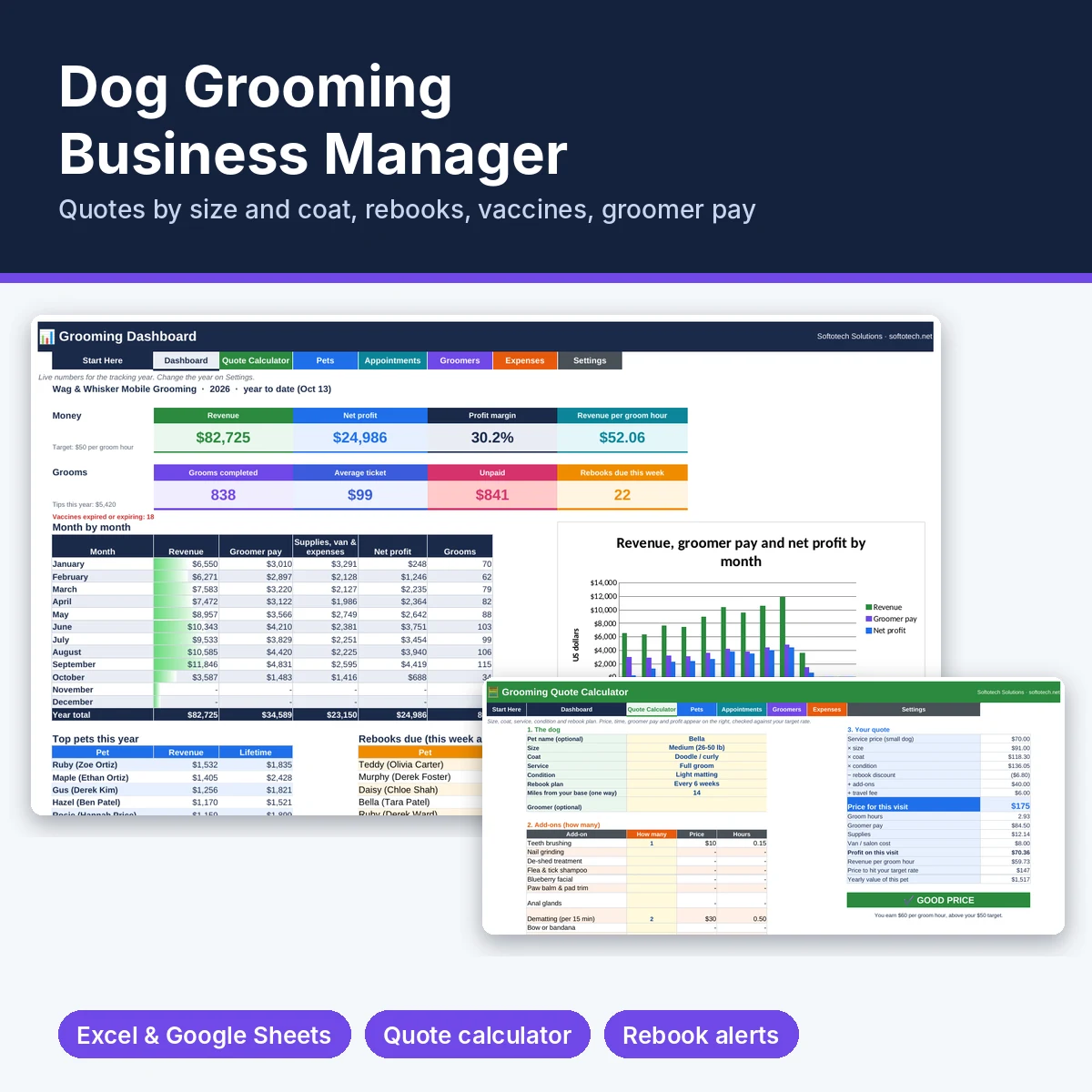 Dog grooming business manager Excel template cover