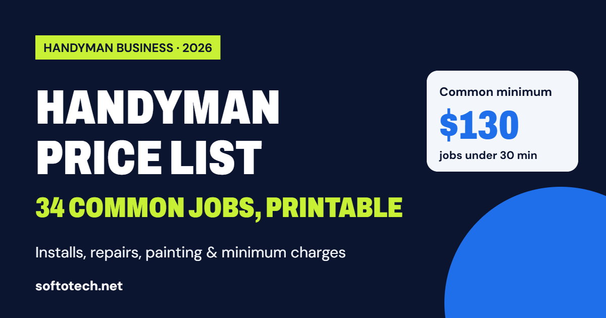 Handyman price list for 34 common jobs, printable, 2026