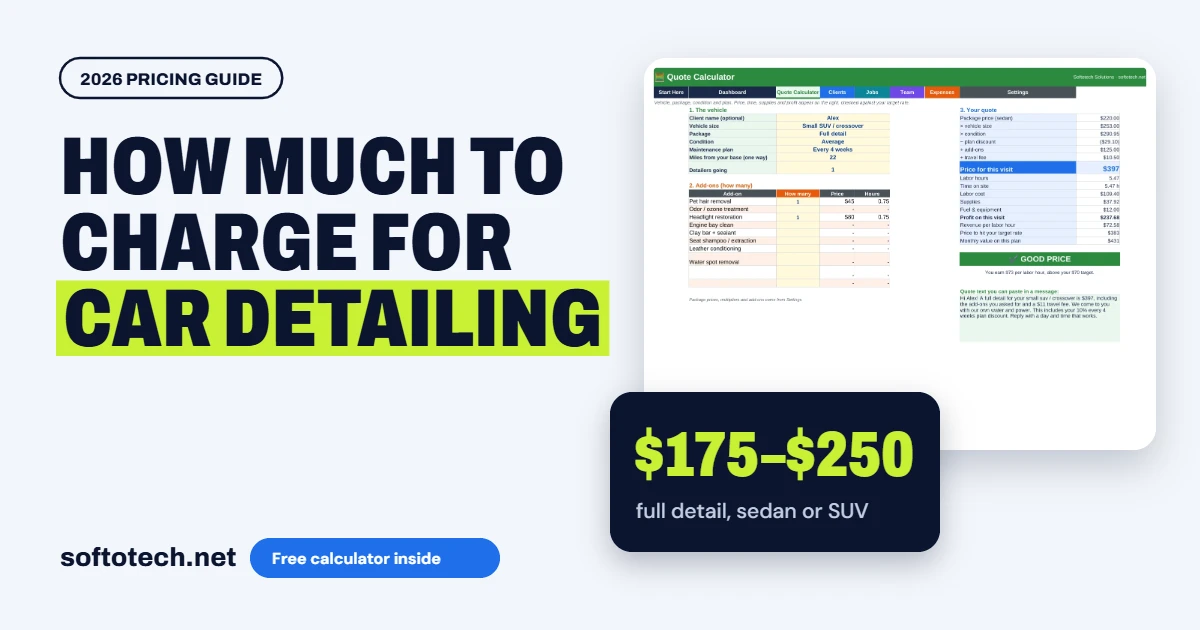How much to charge for car detailing: $175–$250 full detail, sedan or SUV