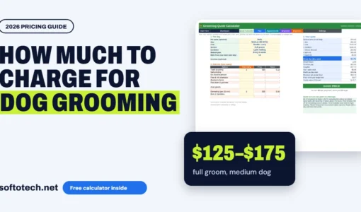 How much to charge for dog grooming: $125–$175 full groom, medium dog