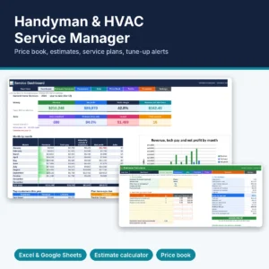 Handyman and HVAC service manager Excel template cover