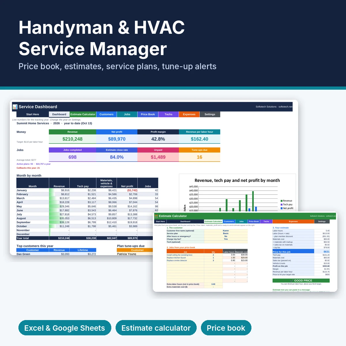 Handyman and HVAC service manager Excel template cover