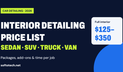 Interior car detailing price list for sedan, SUV, truck and van, 2026