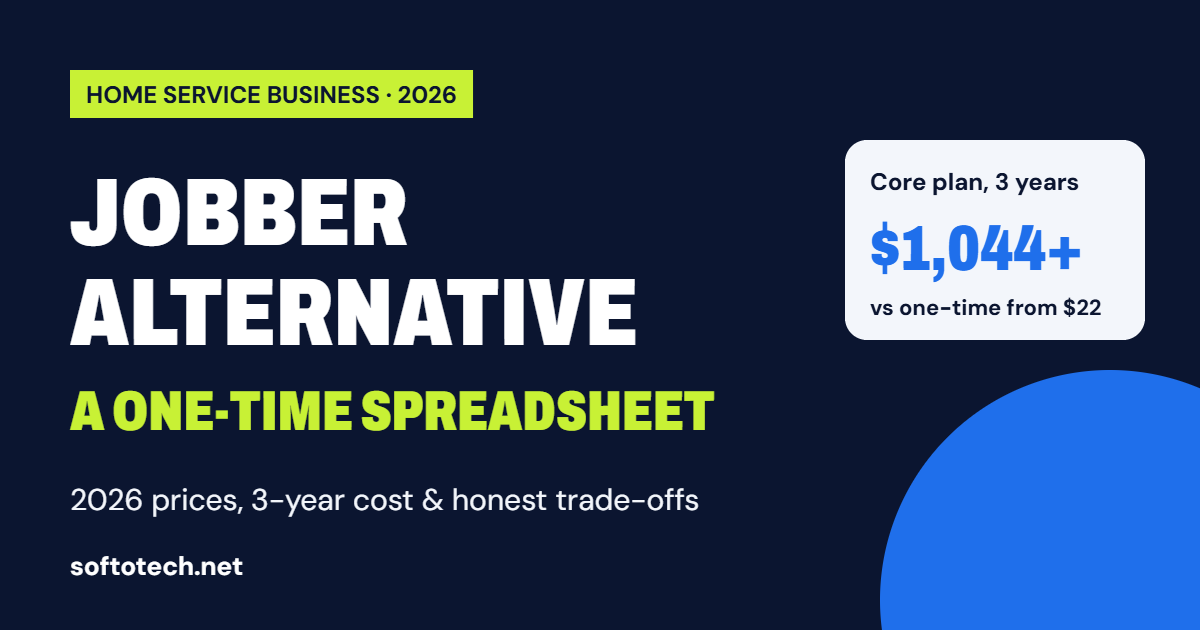 Jobber alternative: one-time spreadsheet compared with Jobber 2026 pricing