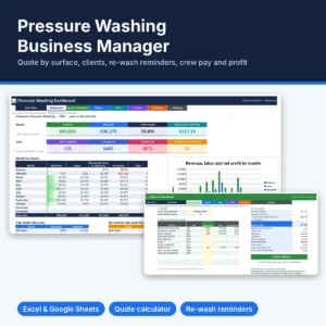 Pressure washing business manager spreadsheet for Excel and Google Sheets