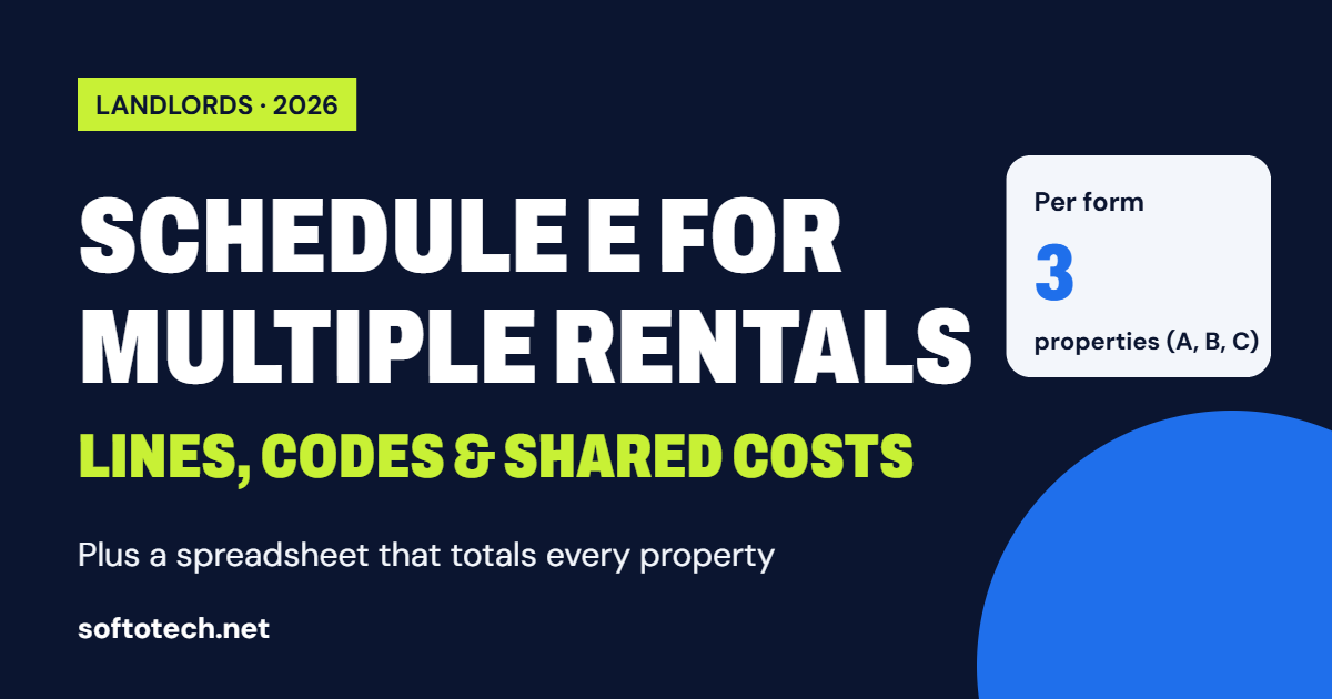 Schedule E for multiple rental properties: lines, property codes and a spreadsheet