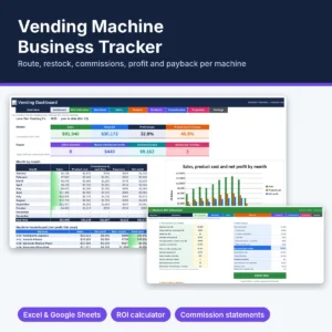 Vending machine business tracker spreadsheet for Excel and Google Sheets